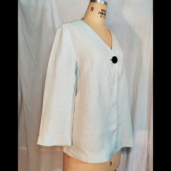 EUC Lafayette 148 New York 3/4 Sleeve Linen Cardigan Jacket Mint Green - Small 6 - Picture 4 of 9